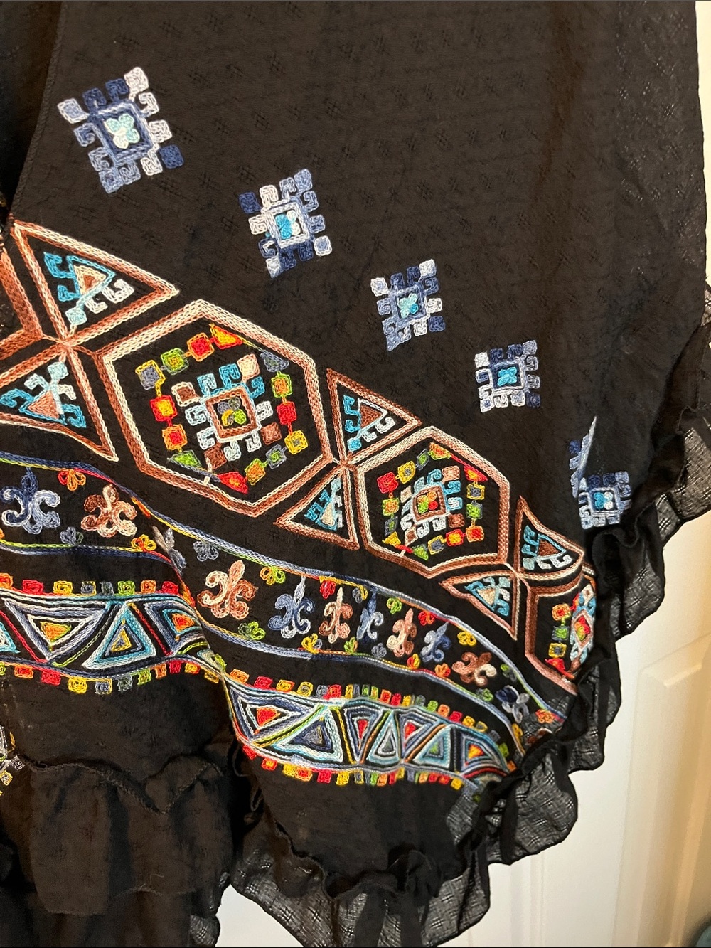 Colorful Black Kimono Open Front Cardigan Duster Geometric Design Tribal Size OS - Picture 5 of 8